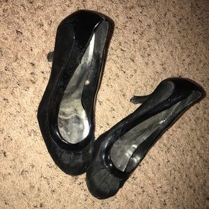 Black Leather And Canvas High Heels Sz 8